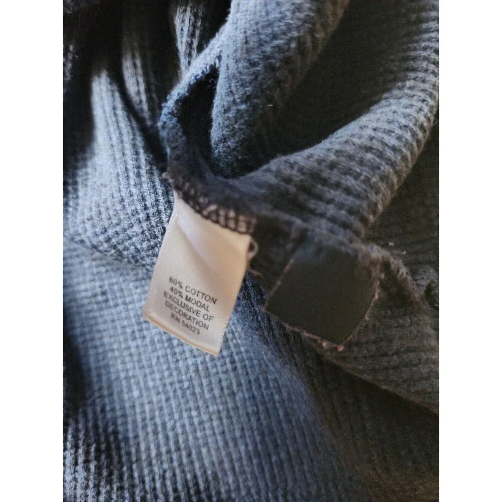 Banana Republic Y2K Henley Pullover Mens L Washed Navy Waffle Knit 3 Button
